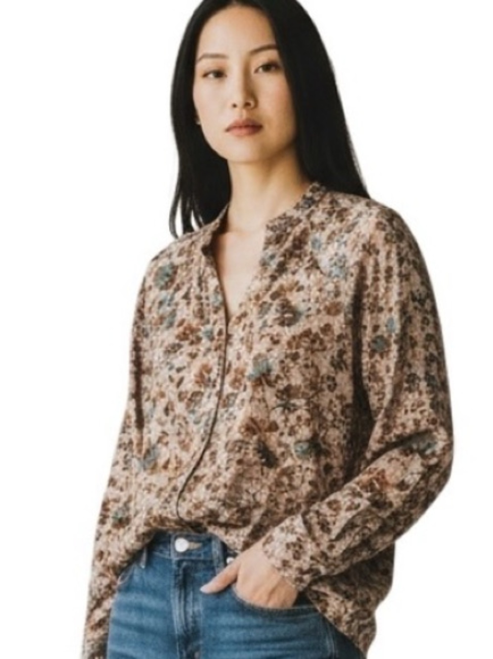 Mason & Belle Peasant Country Outfitters Split Neck Ruffle Collar Full Sleeve